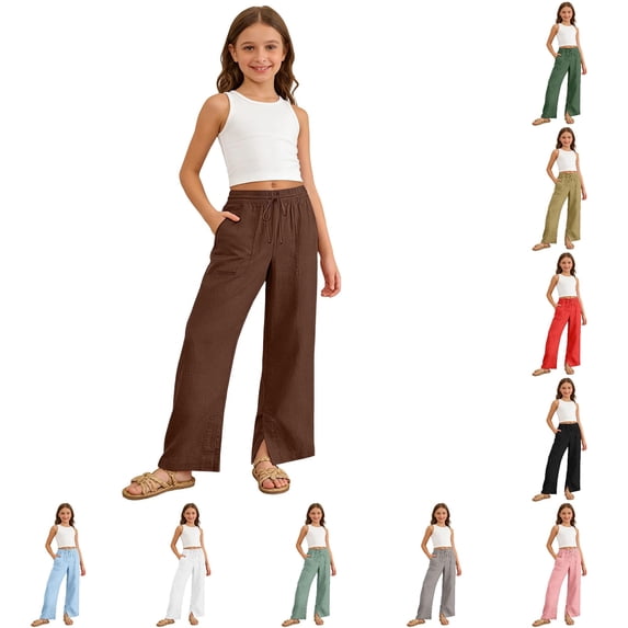 Girls Casual Pants Soft Stretch Comfy Everyday Playwear Trousers with Elastic Waist for Toddler Kids Toddler Girl Pants 7-8 Years