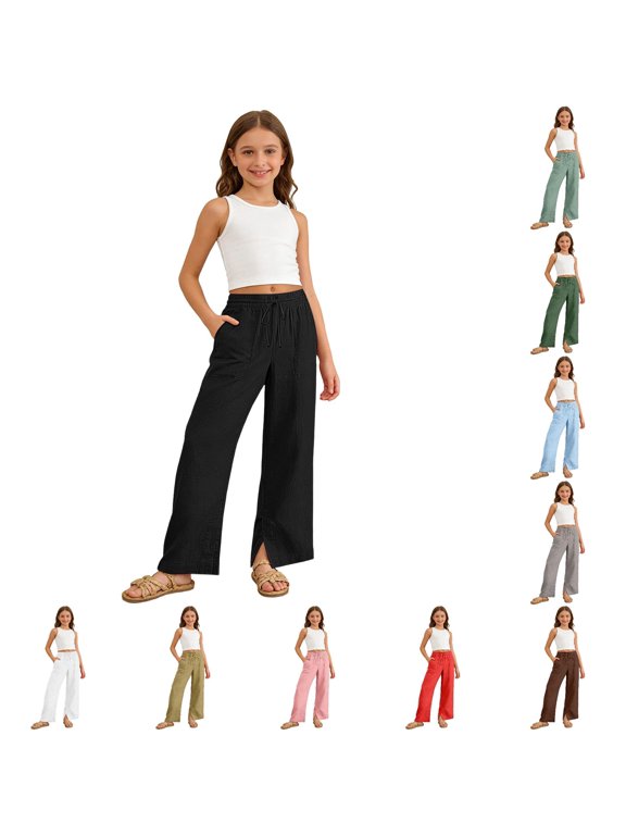 Girls Casual Pants for Toddlers and Kids Soft Stretchy Everyday Trousers Elastic Waist Daycare School Play