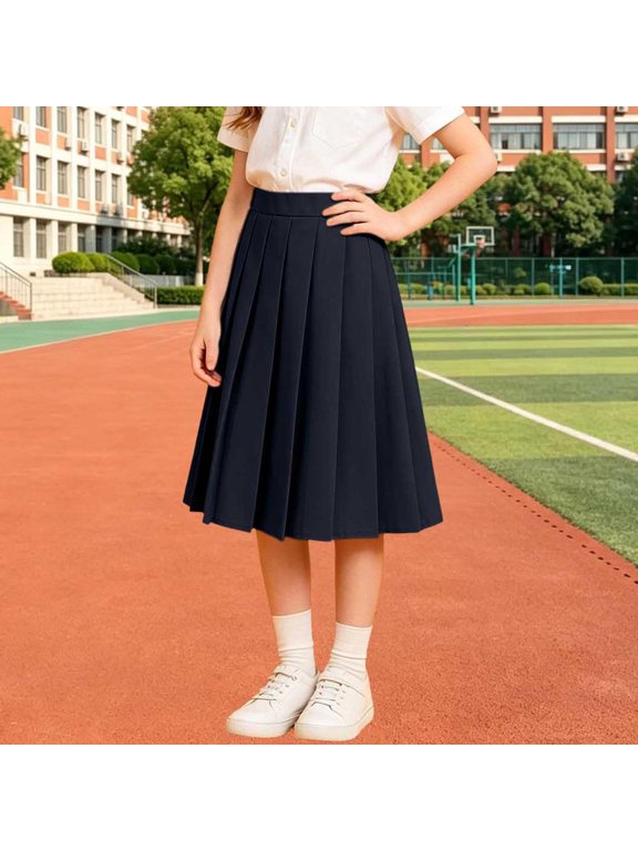 Girls Casual Pleated Midi Skirt for Girls School Skirt for Primary To Teenage Students plus Size Dress for Girls School Outfits for Girls Long Sleeve Shirt Kids Toddler Ballet Dress Dresses