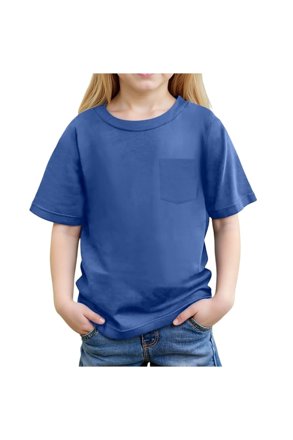 Girls Casual Pocket T Shirt Summer Pure Color Tee for School Beach and Outings Kids T-Shirts for Girls Fashionable Summer Clothes for Daily