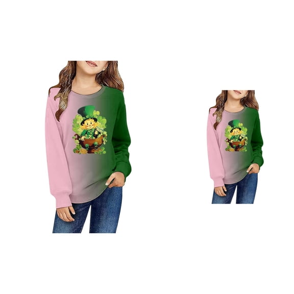Girls Casual Printed Round Neck Hooded Sweatshirt for Everyday Wear and Play