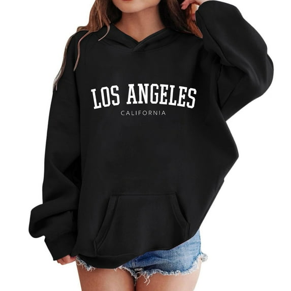 Girls Casual Pullover Hooded Sweatshirt With Pocket Lightweight Long Sleeve Preppy Graphic Top For Fall Winter 9-10 Years Black