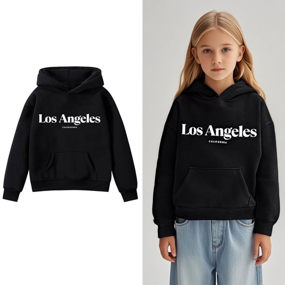 Girls Casual Pullover Hooded Sweatshirt With Pocket Preppy Graphic Long Sleeve Loose Tops For Fall Winter
