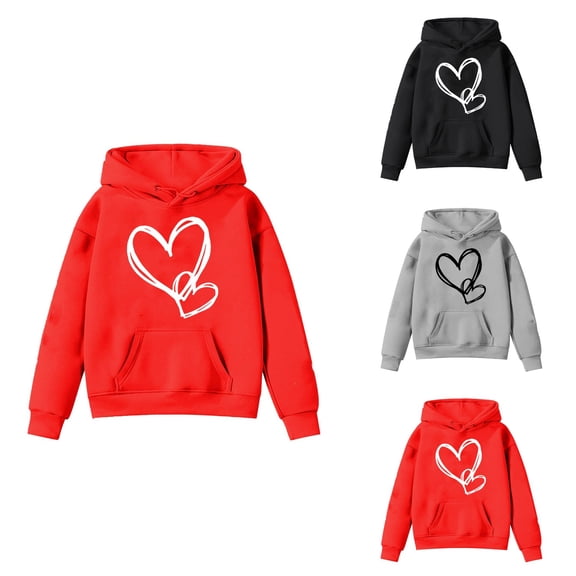 Girls Casual Pullover Hoodie, Cute Cartoon Sweater for Children & Teenagers, Soft Comfortable Oversized Long Sleeve Hooded Sweatshirt, Preppy Heart Design, Trendy Fall Winter Kids Sweatshirt