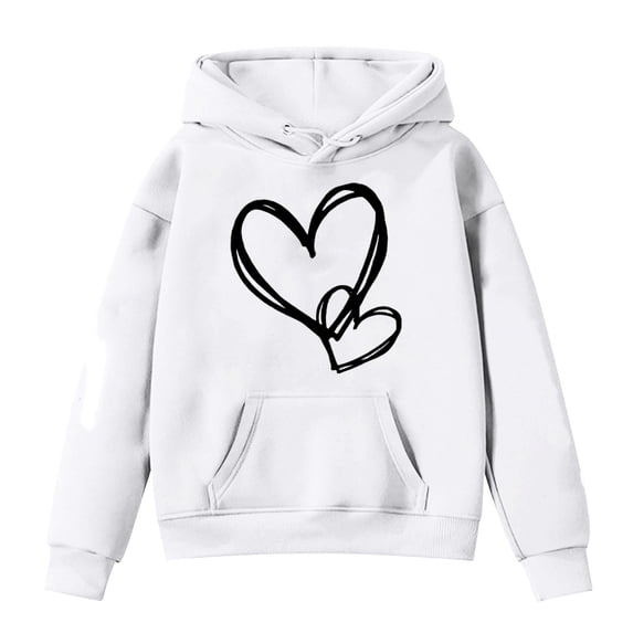 Girls Casual Pullover Hoodie, Cute Cartoon Sweater for Children & Teenagers, Soft Comfortable Oversized Long Sleeve Hooded Sweatshirt, Preppy Heart Design, Trendy Fall Winter Kids Sweatshirt