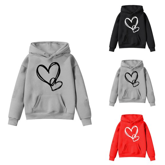 Girls Casual Pullover Hoodie, Cute Cartoon Sweater for Children & Teenagers, Soft Comfortable Oversized Long Sleeve Hooded Sweatshirt, Preppy Heart Design, Trendy Fall Winter Kids Sweatshirt