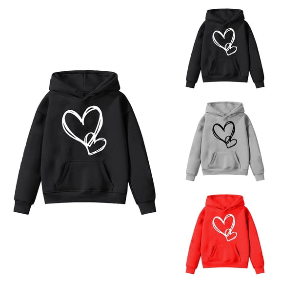 Girls Casual Pullover Hoodie, Cute Cartoon Sweater for Children & Teenagers, Soft Comfortable Oversized Long Sleeve Hooded Sweatshirt, Preppy Heart Design, Trendy Fall Winter Kids Sweatshirt