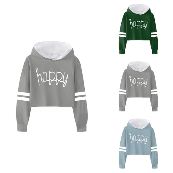 Girls Casual Pullover Hoodie with Letter Print and Striped Design, Long Sleeve Loose Fit Lightweight Sweatshirt for Teens and Kids