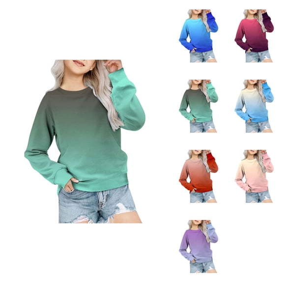 Girls' Casual Round Neck Long Sleeve Gradient Print Sweatshirt, Loose Fit Autumn Winter Fashion Pullover Top