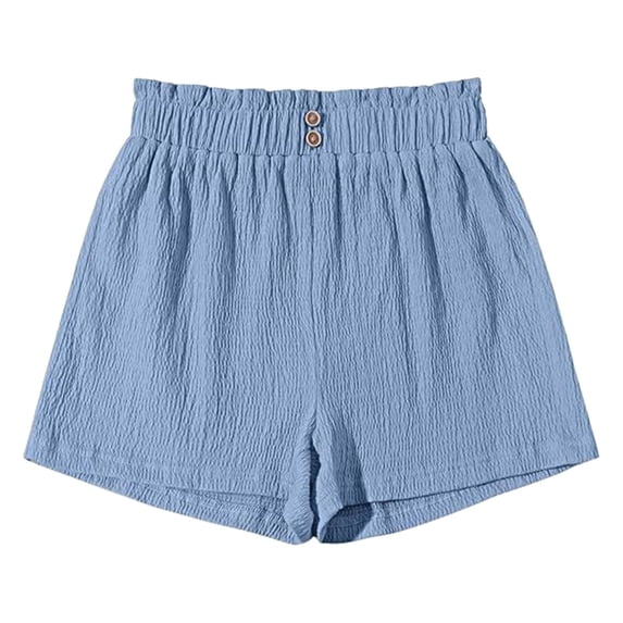 Girls' Casual Ruffled Paperbag Waist Shorts Elastic Summer Wide Leg Shorts Blue Size 9-10 Years