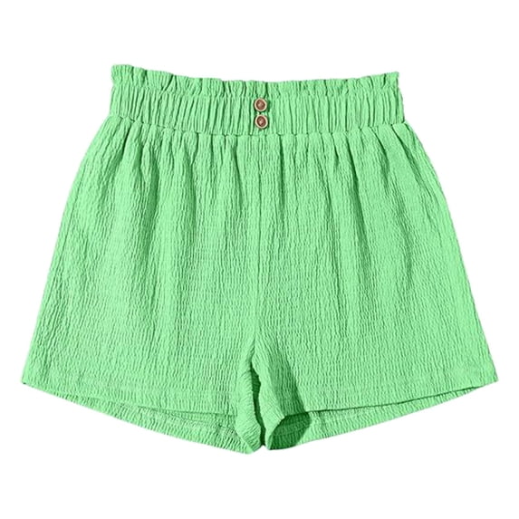 Girls' Casual Ruffled Paperbag Waist Shorts Elastic Summer Wide Leg Shorts Mint Green Size 7-8 Years