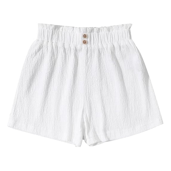 Girls' Casual Ruffled Paperbag Waist Shorts Elastic Summer Wide Leg Shorts White Size 9-10 Years