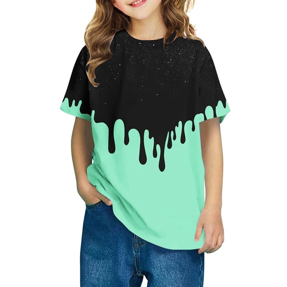 Girls Casual Shirt Summer Casual Cute Graphic Tees Short Sleeve Summer Tops Fashion Loose Funny Print Blouses, Mint Green, 4 Years