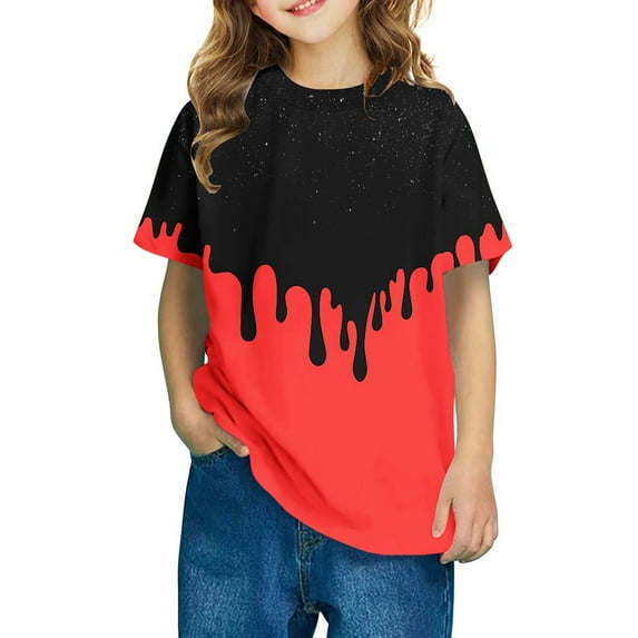 Girls Casual Shirt Summer Casual Cute Graphic Tees Short Sleeve Summer Tops Fashion Loose Funny Print Blouses, Red, 9 Years