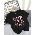 thumbnail image 1 of Girls' Casual Short-Sleeve Crew Neck T-Shirt with Cute Bow Print, Cotton Knit Fabric with Slight Stretch, Regular Fit for Ages 12 and Under Leisure Outing Tees, 1 of 6
