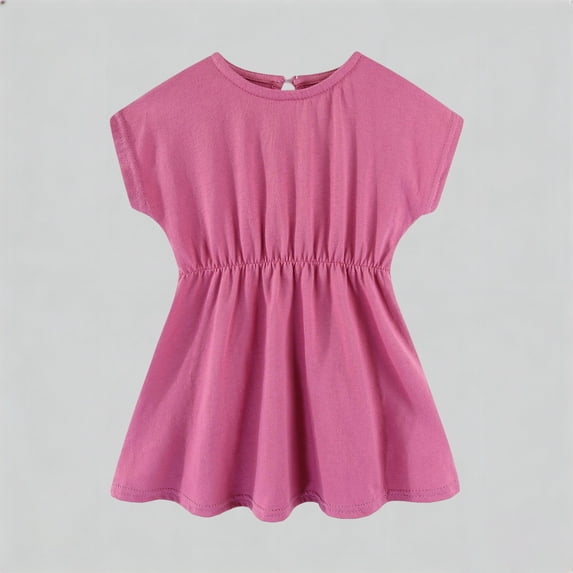 Girls Casual Short Sleeve Flowy Swing Batwing Loose Fit Summer Play Dress with RuffleHot Pink4-5 Years