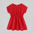 thumbnail image 1 of Girls Casual Short Sleeve Flowy Swing Batwing Loose Fit Summer Play Dress with RuffleWine4-5 Years, 1 of 8