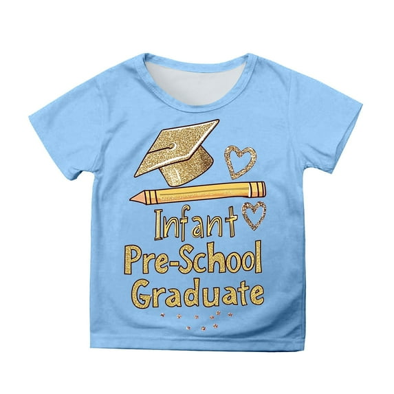 Girls Casual Short Sleeve T Shirt With Cute Cartoon Print Round Neck Top Graduation Photo Outfit Spring Summer Fall Comfortable Breathable Loose Fit Tee for 12-13 Years