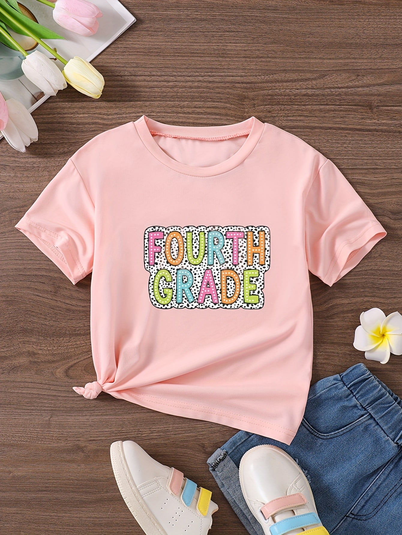 Girls'Casual Short Sleeve T-Shirt - Vibrant Fourth Grade Graphic Print ...