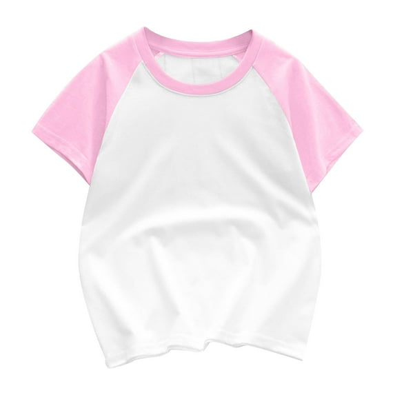 Girls Casual Short Sleeve T Shirts Color Block Tee Blouse Kids Loose Tunic Tops Cotton T Shirts Pink 3-4 Years