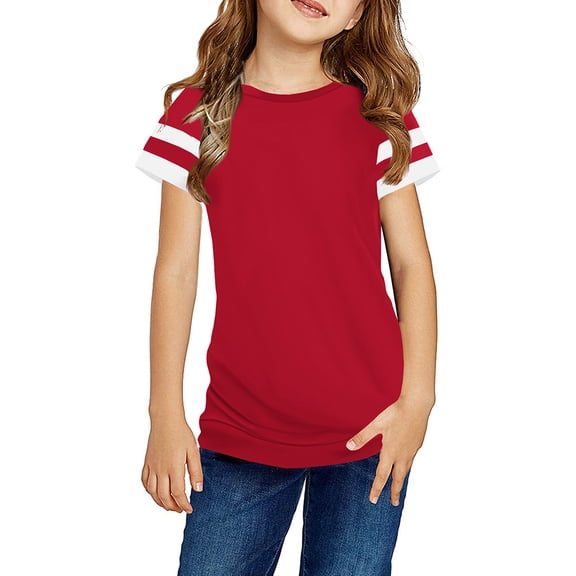 Girls Casual Short Sleeve T Shirts Kids Loose Tunic Tops, Color Block Tee Blouses Size 4-15"