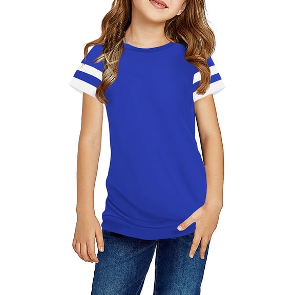 Girls Casual Short Sleeve T Shirts Kids Loose Tunic Tops, Color Block Tee Blouses Size 4-15"