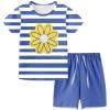 Girls Casual Shorts Set 2 Piece Summer Outfits Floral Strip Short Sleeve Shirt Shorts Casual Athletic Cute Clothes, Blue, 6-7 Years