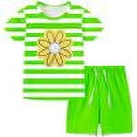 Girls Casual Shorts Set 2 Piece Summer Outfits Floral Strip Short Sleeve Shirt Shorts Casual Athletic Cute Clothes, Green, 10-11 Years