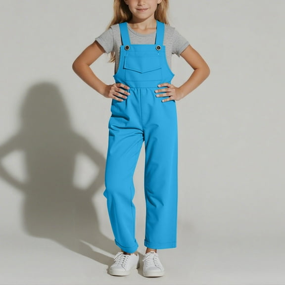 Girls' Casual Sleeveless Jumpsuits Blue Overalls with Side Pockets Cute Summer Clothes Girl Clothes 15-16 Years Girls Fashion
