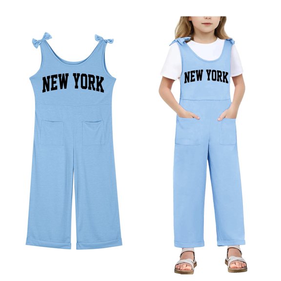 Girls' Casual Sleeveless Jumpsuits Blue Rompers with Pockets Toddler Girl Summer Clothes Girls Outfits Size 5-6 Years Girls Fashion