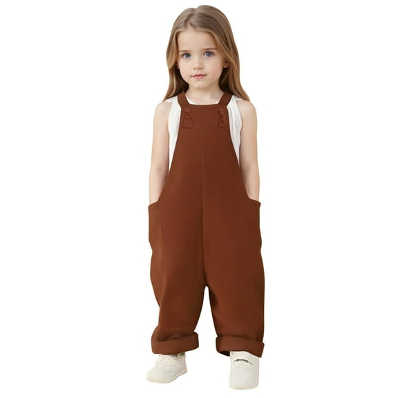 Girls' Casual Sleeveless Jumpsuits Girls Summer Clothes with Pockets Adjustable Leg Girls Fashion 3-4 Years Girls Fashion