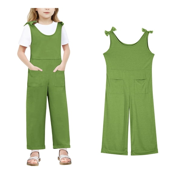 Girls' Casual Sleeveless Jumpsuits Green Loose Rompers Girls Summer Clothes Girls Fashion 11-12 Years Girls Fashion