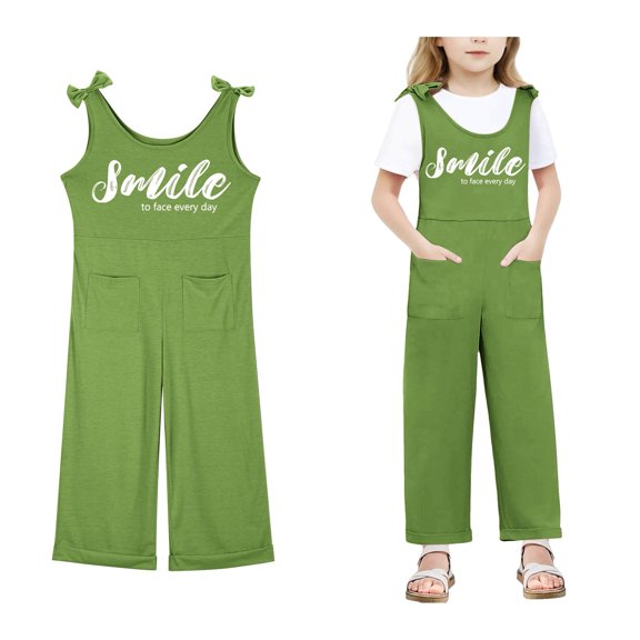 Girls' Casual Sleeveless Jumpsuits Green Loose Rompers Toddler Girl Summer Clothes Outfits for Girls 5-6 Years Girls Fashion