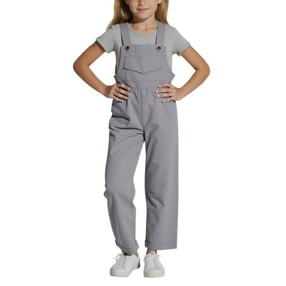 Girls' Casual Sleeveless Jumpsuits Grey Overalls with Side Pockets Girls Summer Clothes Girls Clothes Size 7-8 Years Girls Fashion