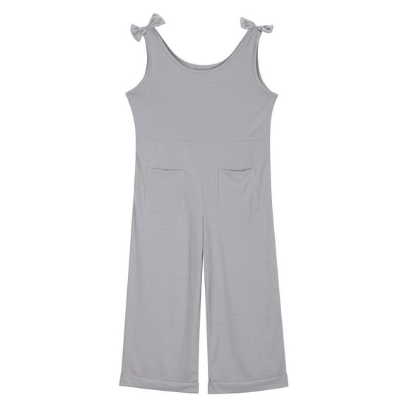 Girls' Casual Sleeveless Jumpsuits Grey with Pockets Summer Clothes for Girls Clothes for Girls 7-8 Years Girls Fashion