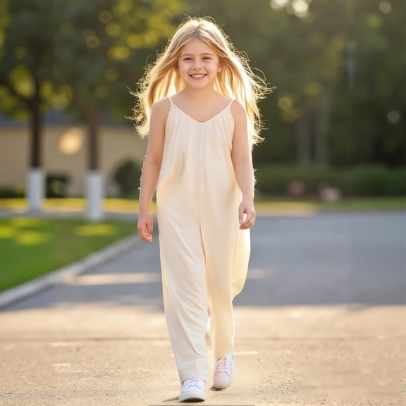 Girls' Casual Sleeveless Jumpsuits Khaki Rompers with Pockets Summer Clothes for Teens Girl Clothes 10-11 Years Girls Fashion