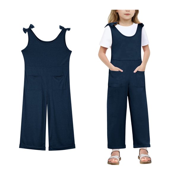 Girls' Casual Sleeveless Jumpsuits Navy Loose Rompers Girls Summer Outfits Cute Clothes for Girls 11-12 Years Girls Fashion