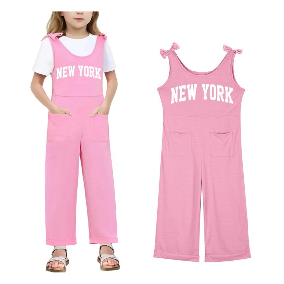 Girls' Casual Sleeveless Jumpsuits Pink Rompers with Pockets Girls Summer Outfits Girls Clothes Size 9-10 Years Girls Fashion