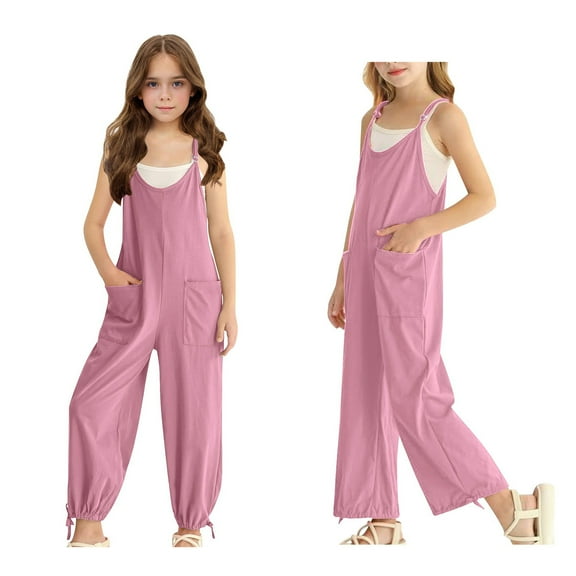 Girls' Casual Sleeveless Jumpsuits Pink with Pockets Girls Summer Outfits Tween Girls Trendy Clothes 5-6 Years Girls Fashion