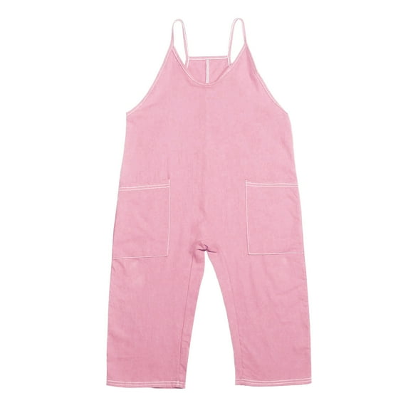 Girls Casual Sleeveless Jumpsuits Spaghetti Strap Comfortable Loose Overalls Rompers Long Pants With Pocket 1 Piece Overalls Pink for 4-5 Years
