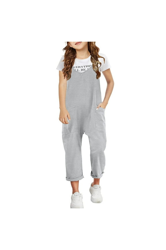 Girls Casual Sleeveless Jumpsuits Spaghetti Strap Loose Overalls Rompers Long Pants With Pocket 1 Piece Overalls Cute Casual Home Dailywear