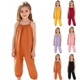 thumbnail image 1 of Girls' Casual Sleeveless Jumpsuits Spaghetti Strap Loose Romper Long Pants with Pockets 3 Months Orange, 1 of 6