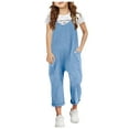 thumbnail image 1 of Girls' Casual Sleeveless Jumpsuits V-neck Loose Spaghetti Strap Romper Long Pants with Pockets Wide Leg Pants Outfits for and Toddlers Size 12-13, 1 of 3