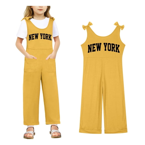 Girls' Casual Sleeveless Jumpsuits Yellow Rompers with Pockets Toddler Girl Summer Outfits Girls Outfits Size 5-6 Years Girls Fashion