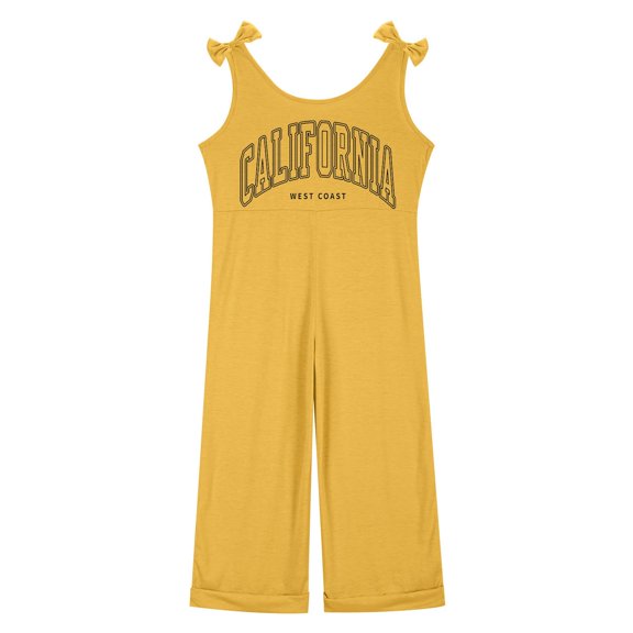 Girls' Casual Sleeveless Jumpsuits Yellow with Pockets Girls Summer Outfits Cute Clothes 9-10 Years Girls Fashion
