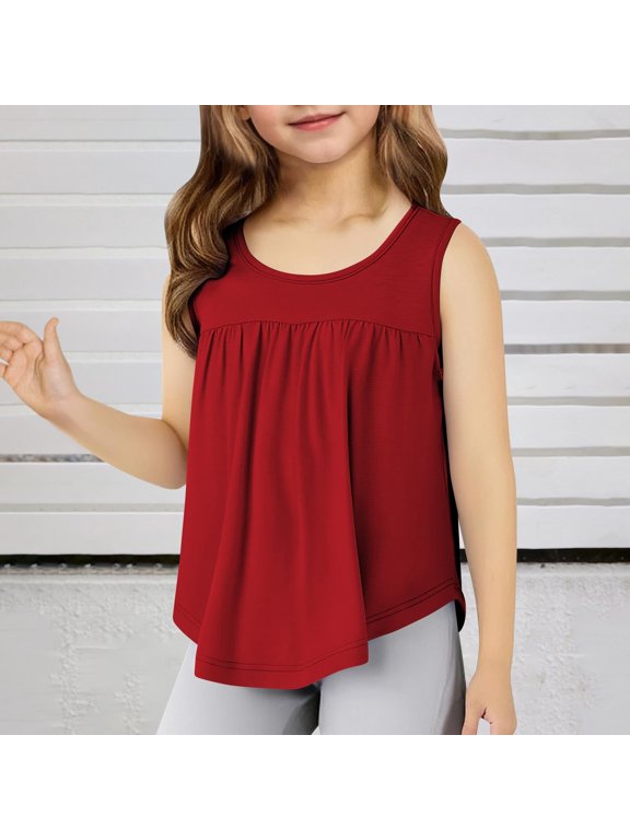 Girls Casual Sleeveless Solid Color Tank Top for Everyday Wear School and Outdoor Activities Comfortable Stretchy Round Neck Tee for Kids Ages 4 To 14 Years Toddler Girl T Shirts Baby Girl
