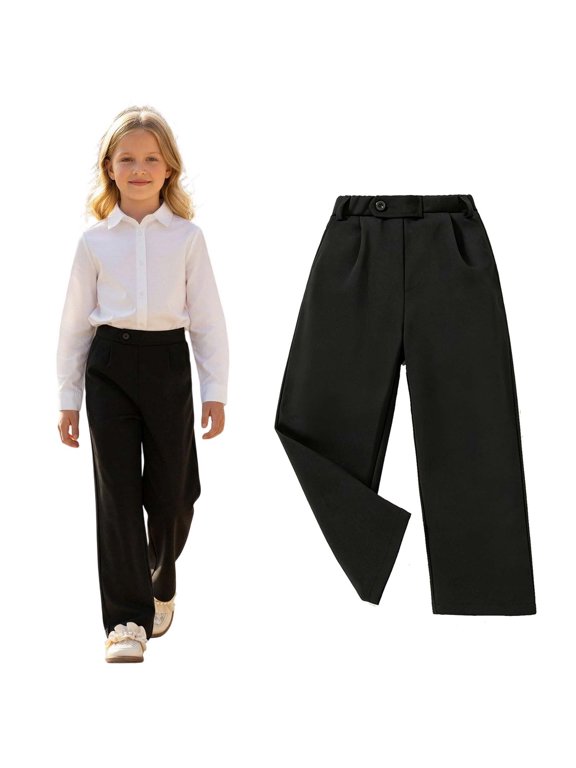Girls Casual Smart Trousers for Kids Classic Slim Fit Dressy Pants for Children Suitable for School Outdoor Comfortable Everyday Wear, Black, 5-6 Years