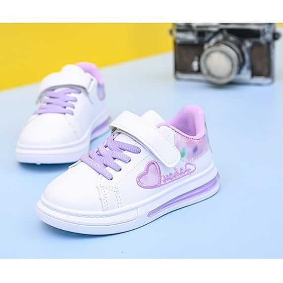 Girls Casual Sneakers Heart Pattern Toddler Kids Sports Skate Shoes Waterproof Flats Walking Shoes Pink/Purple