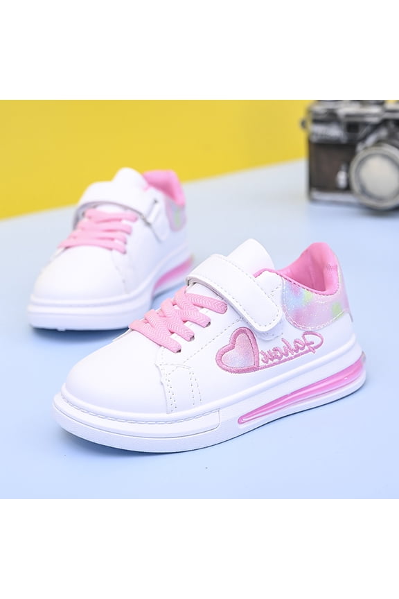 Girls Casual Sneakers Heart Pattern Toddler Kids Sports Skate Shoes Waterproof Flats Walking Shoes Pink/Purple