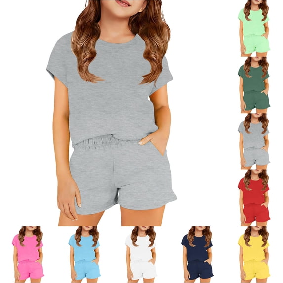 Girls Casual Soft Color Top Shorts Two Piece Play Outfit For Toddler Kids Spring Summer Girls Casual Outfit Sets